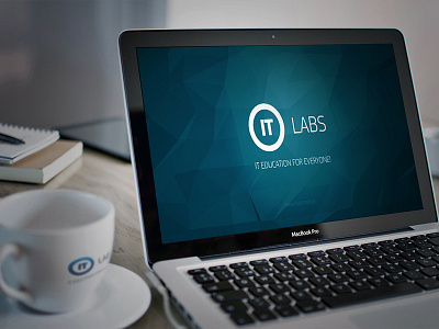 IT Labs Logotype blue circle cup desk education it logo logotype macbook polygon