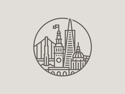 San Francisco Cityscape badge bridge building city icon illustration monoline san francisco seal skyscraper