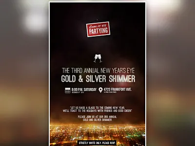 New Year's Eve Party Invitation champagne glasses invite new year party poster shimmer shop sign