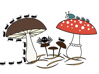 Mushroom ants bugs illustration mushroom spider