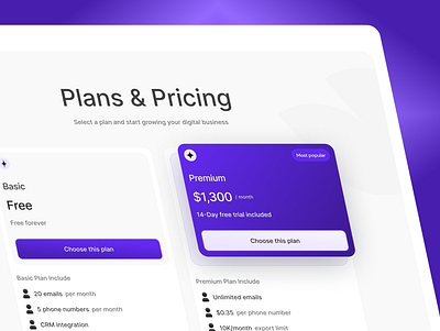 Pricing Plans Cards Design card cards landing page plans plans page price page pricing pricing page purple saas software subscription ui ui design web design webdesign website