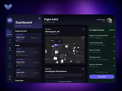Drone patrol - admin/dispatch desktop interaction design live ui ux