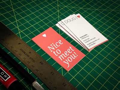 Doug Sandler, Motivational Speaker - Business Card Mock Up business card card heart mark motivational nice guy speaker