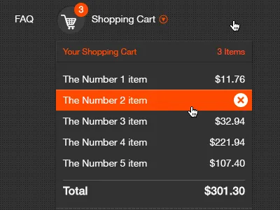 SlickMoto dropdown shopping cart ui