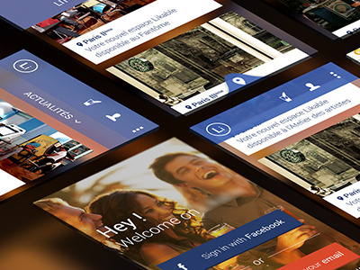 Social app android app blue blur facebookconnect flat geolocalisation iphone map social transparency ui