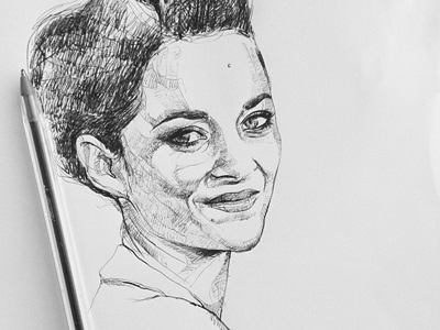 Marion Cotillard actor bic ink portrait