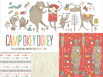 Camp Okey Dokey Kid's Apparel animals arrows bears camping hand drawn illustration kids apparel mushrooms nicole larue woodland creatures