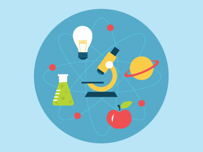 Science Fair Badge apple atom badge bulb fair flask icons light microscope saturn school science