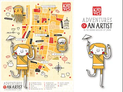 Kyoto Adventures Map artist city illustration japan kyoto map nicole larue octopus sushi tea temples
