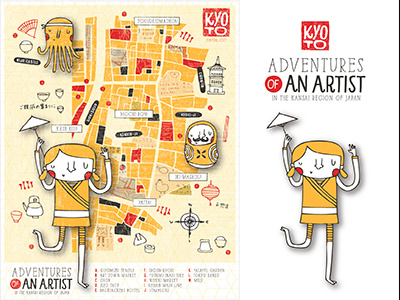 Kyoto Adventures Map artist city illustration japan kyoto map nicole larue octopus sushi tea temples