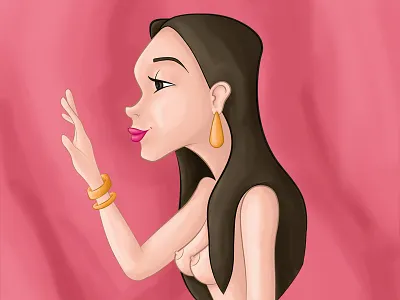Pink Nude cartoon drawing nude pink profile sideview woman