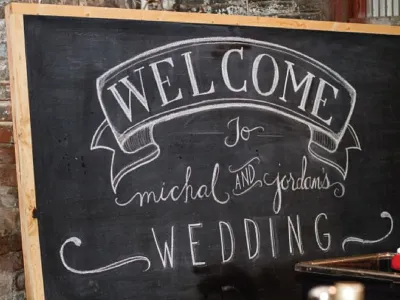 Lovely Lettering - Featured on Style Me Pretty atlanta chalk featured jade lee pulliam jasmine ellesse jasminellesse justin demutiis photograhy lettering michal and jordan style me pretty the goat farm arts center wedding