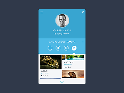 Social Media App. blue flat interface interface design social media sync ui ux