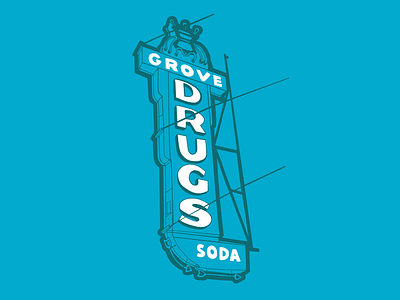 Grove Drugs hand drawn illustration signs of austin