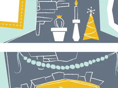 Holiday Sneak Peek blue chestnuts christmas fireplace holiday mid century yellow