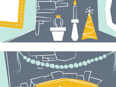 Holiday Sneak Peek blue chestnuts christmas fireplace holiday mid century yellow