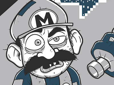 Drunk Plumber cartoon digital illustration drawing illustration ink mario nintendo poster print screen print