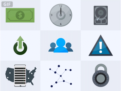 [GIF] Icons after animation cash clock effects flat hard drive icons lock minimal money notification