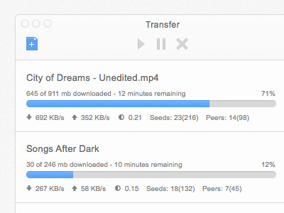 Torrent Transfer app design download ios iosx mac progress bar torrent ui