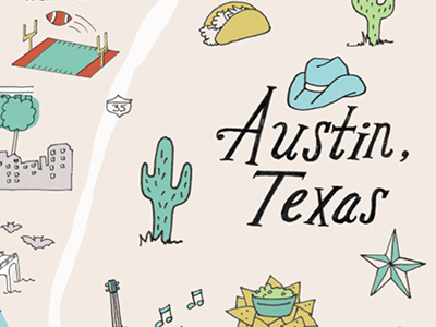 ATX austin cactus cowboy hat map illustration