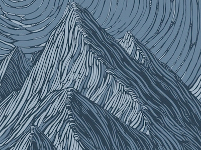 Antarctic cornice mountains woodcut