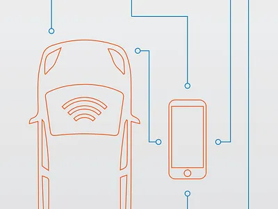 Connected Car Diagram blue callouts connected car line art orange technical vehicle