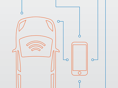 Connected Car Diagram blue callouts connected car line art orange technical vehicle