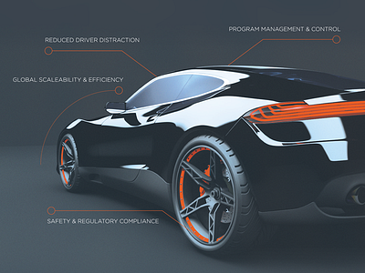 Ad design for a connected car company ad design callouts concept car connected car orange technical vehicle