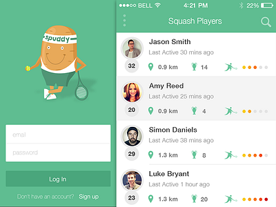 Spuddy Login and Players app illustration ios iphone list login players sports