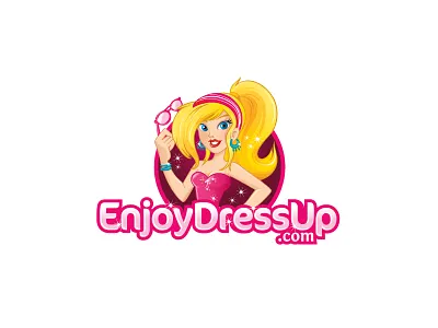 EnjoyDressUp Logo brand cartoon dress fashion feminine games girls identity illustration logo pretty teenage