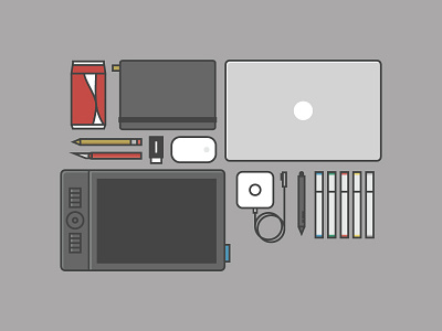 Poster #2 | Desk collection design illustration macbook markers tools vector wacom