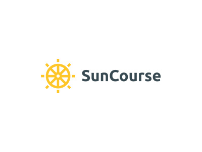 SunCourse branding course logo steering wheel sun yellow