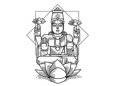 Finished black and white drawing flat goddess gods illustration india indian lakshmi laxmi line simple