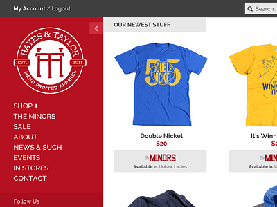 New Hayes and Taylor Site apparel ecommerce products red sidebar