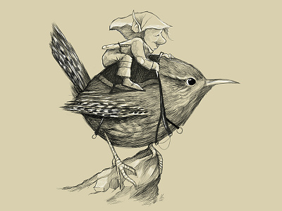 Wren rider character design illustration tree people wren