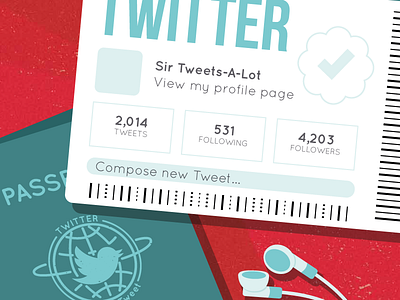 Sir Tweets-A-Lot bixa media boarding pass earbuds hoodzpah illustration passport social media twitter vector