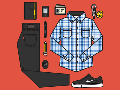 Outfit Grid - Fall Casual I accessories behance clothes digital pencil grid illustration keys meg robichaud nike nooka ryan putnam vector