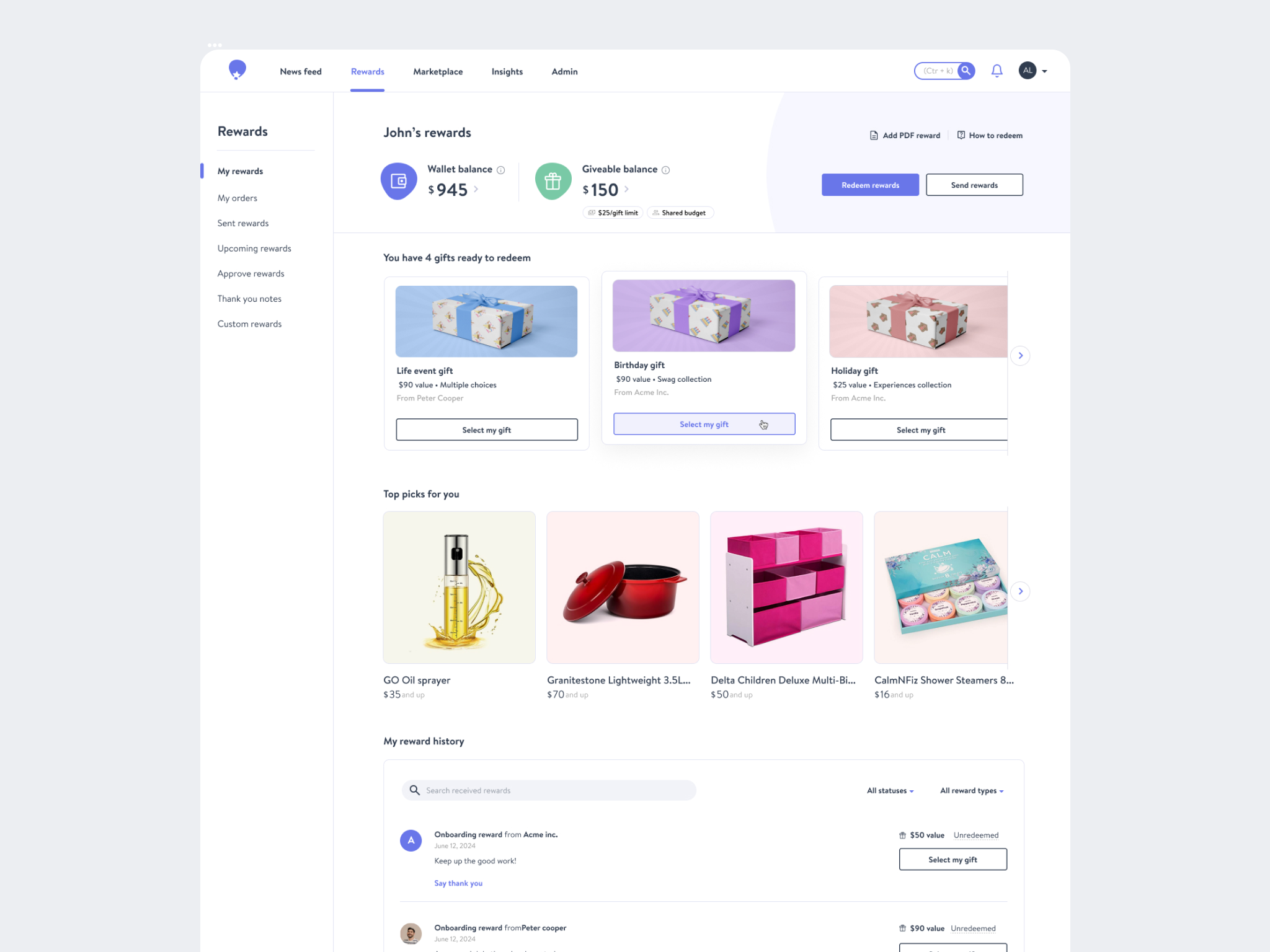 Wishlist - My Rewards clean product design dashboard product designer products recognition redeem rewards rewards table ui designer ux design wishlist