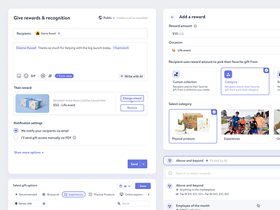 Reward components components design system forms give reward modal product design product designer selection send reward stepper uiux widget wishlist