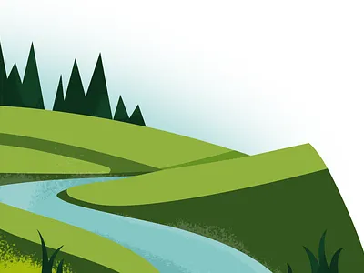 Landscape 03 babbling brooke grass hill illustration landscape nature perspective stylized trail trees vector