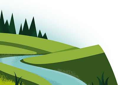 Landscape 03 babbling brooke grass hill illustration landscape nature perspective stylized trail trees vector