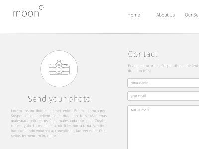Clean and simple camera contact form grey light lines photo white