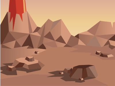 volcano 2d illustration landscape lava minimal polygon red rock volcano