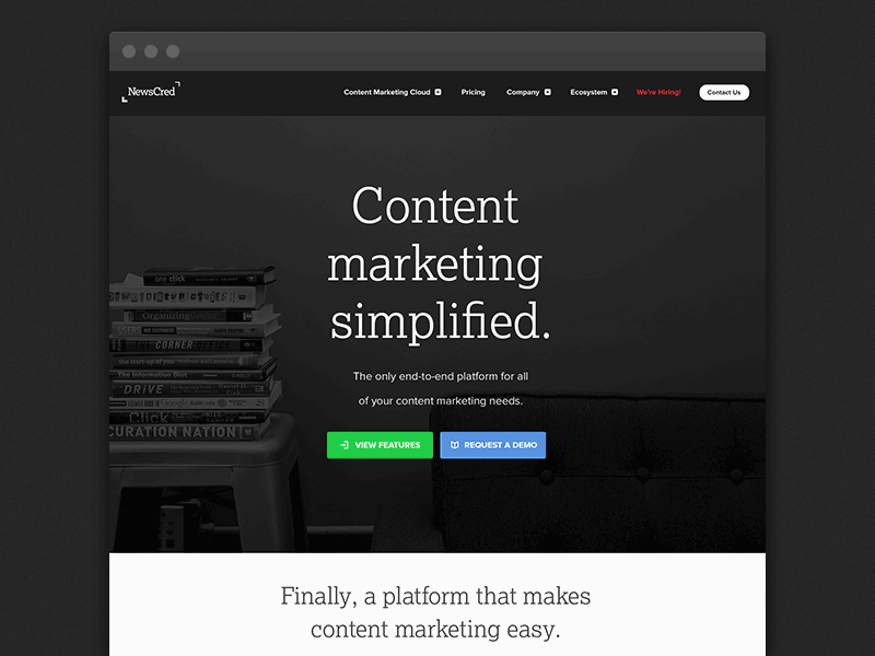 Newscred Website blog case content marketing form icons interface landing marketing newscred studies ui website