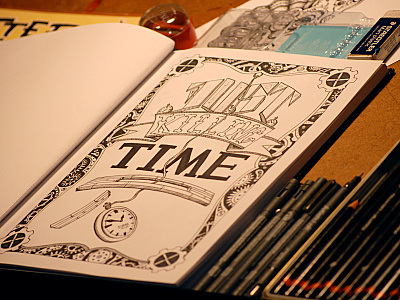 Just Killing Time black and white doodle illustration killing time pen and ink typography