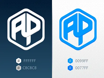 Final Monogram 0099ff alex perucci cyan hexagon icon identity illustration logo monogram personal white