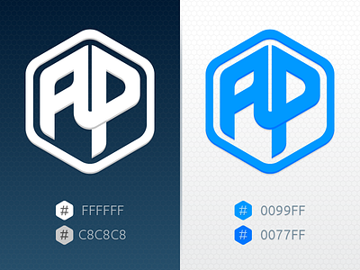 Final Monogram 0099ff alex perucci cyan hexagon icon identity illustration logo monogram personal white