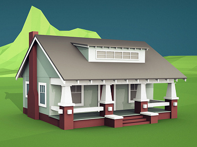 Bungalow 3d bungalow craftsman house landscape low poly mountain