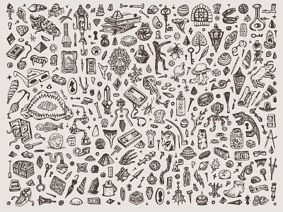 Cabinet of Curiosities: Junk Drawer illustration pattern design