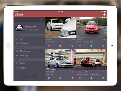 Stanced iPad cars feed ios menu stanced ui ux